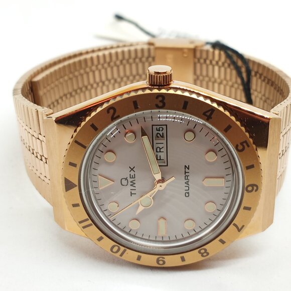 Timex Q Re-issue TW2U95700VQ Unisex 35mm Rose Gold S/Steel Day / Date Watch NWT - Picture 9 of 11